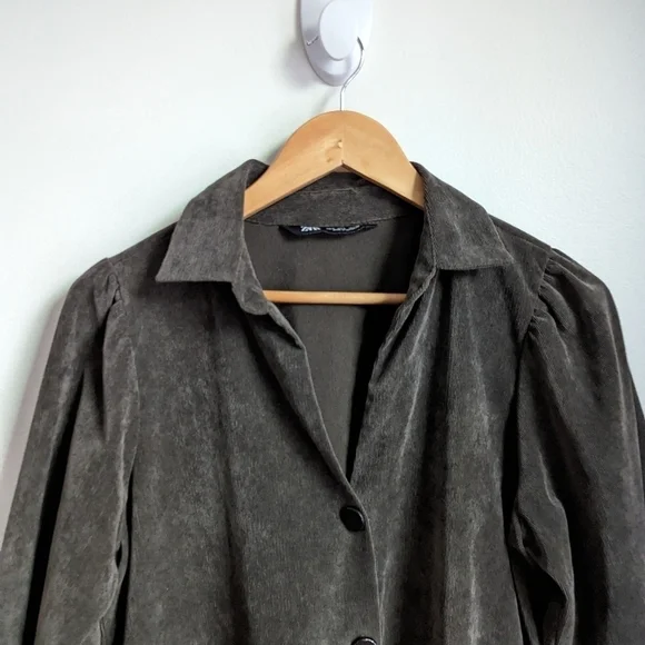 ZARA Forest Green Casual Academia Button Front Long Sleeves Mini Dress Large - Picture 9 of 14